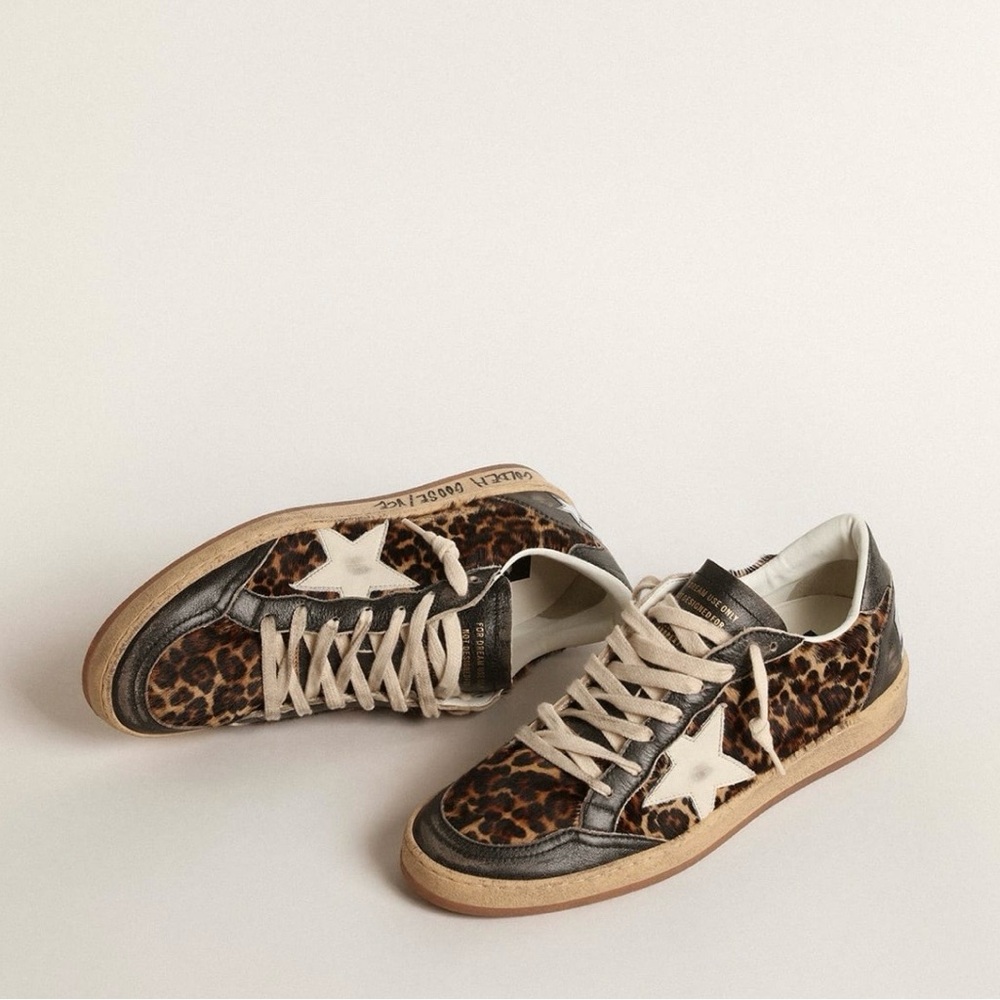 Golden Goose Leopard Sneakers with Black and White Stars